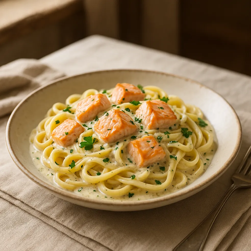 Cestoviny s lososom a smotanovou omáčkou